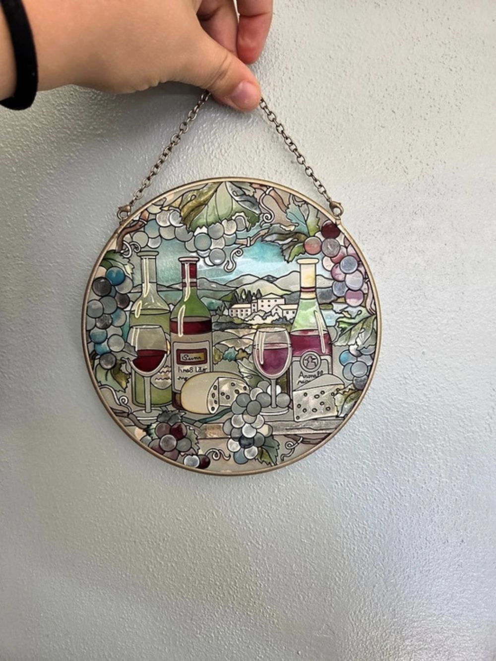 AMIA Paul Brent Wine and Cheese Stained Glass Suncatcher